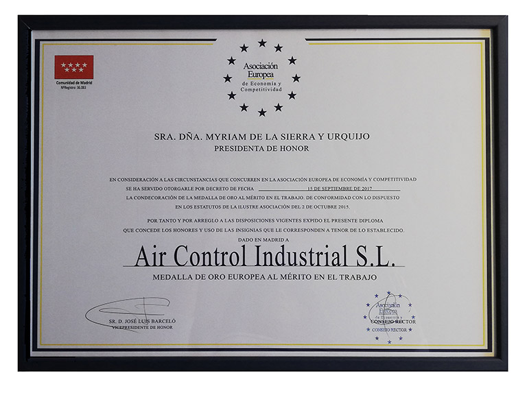 Aircontrol recibe la medalla europea al mérito en el trabajo