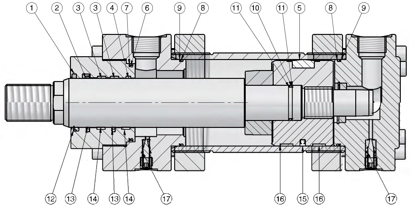 Cross section diagram of an AirControl hydraulic cylinder